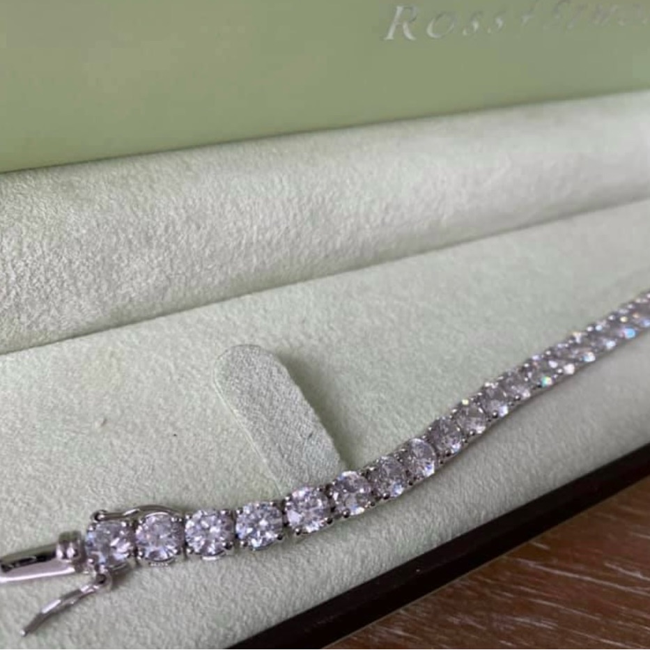 Tennis Bracelet. 23 Carat Cubic Zirconia. Sterling Silver. 8”.